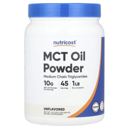Основное фото товара Nutricost, МСТ Триглицериды, MCT Oil Powder Unflavored, 454 г