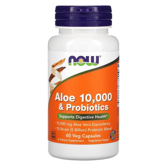 Основное фото товара NOW, Алоэ вера, Aloe 10000 & Probiotics, 60 капсул