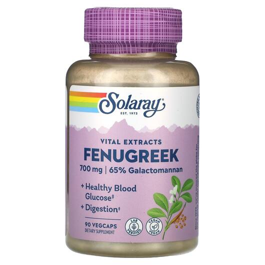 Основное фото товара Solaray, Пажитник, Vital Extracts Fenugreek 700 mg, 90 капсул