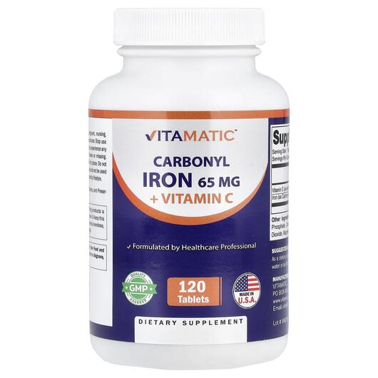 Основное фото товара Vitamatic, Железо, Carbonyl Iron + Vitamin C, 120 таблеток