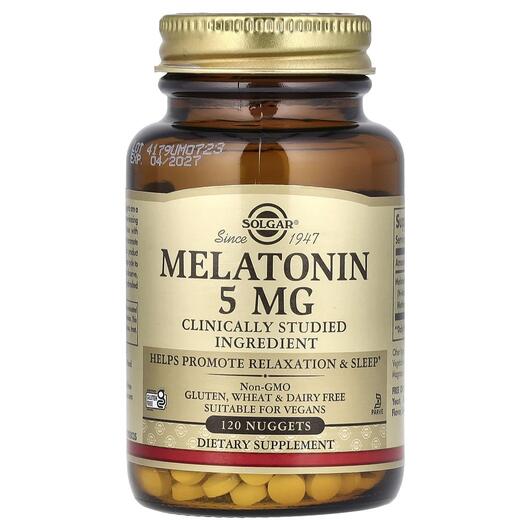 Основне фото товара Solgar, Melatonin 5 mg, Мелатонін 5 мг, 120 нагетсів