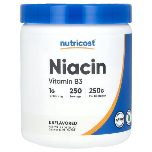 Основне фото товара Nutricost, Niacin Unflavored, Вітамін B3 Ніацин, 250 г