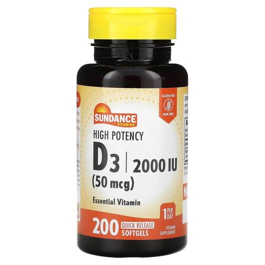 Основне фото товара High Potency D3 50 mcg 2000 IU, Вітамін D3, 200 капсул
