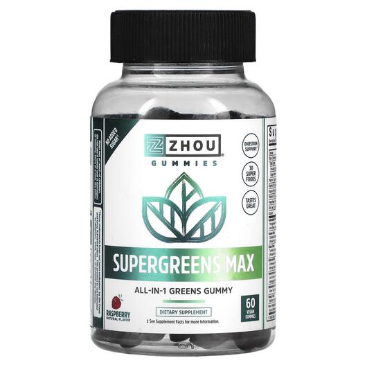 Основное фото товара Zhou Nutrition, Суперфуд, Supergreens Max Raspberry, 60 таблеток