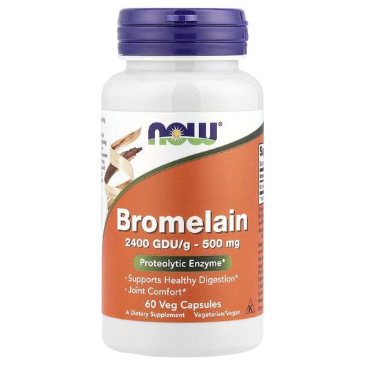 Основное фото товара NOW, Бромелайн 500 мг, Bromelain 500 mg, 60 капсул