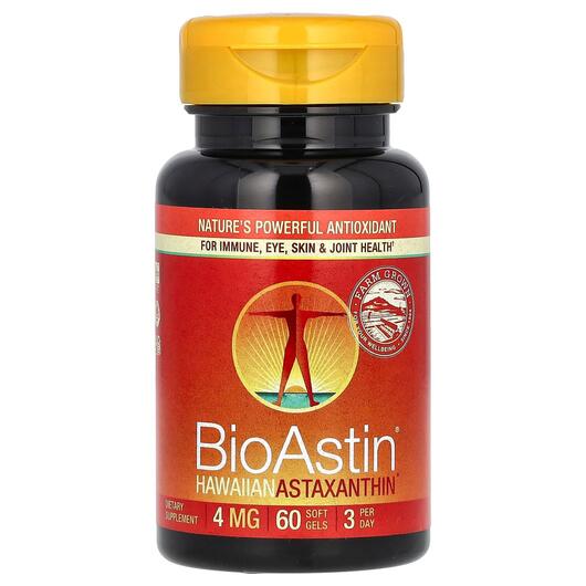 Основное фото товара Астаксантин, BioAstin Hawaiian Astaxanthin 4 mg, 60 капсул