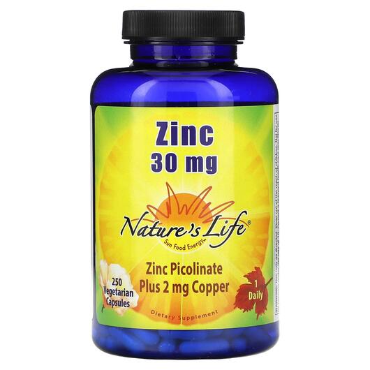 Основное фото товара Natures Life, Цинк, Zinc 30 mg, 250 капсул