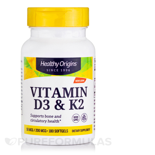 Основное фото товара Витамины D3 + K2, Vitamin D3 & K2 50 mcg / 20 mcg, 180 капсул
