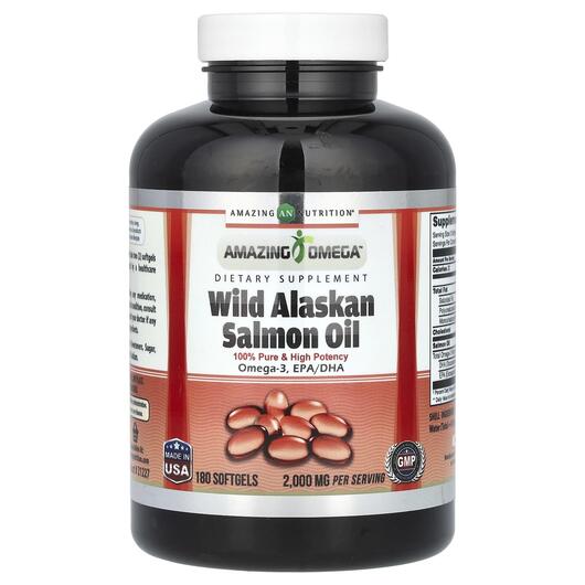 Основное фото товара Масло дикого лосося, Wild Alaskan Salmon Oil 2000 mg, 180 капсул