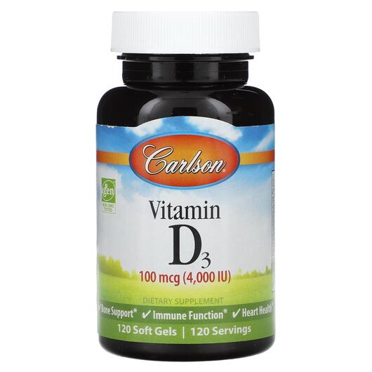 Основне фото товара Carlson, Vitamin D3 100 mcg 4000 IU, Вітамін D3, 120 капсул