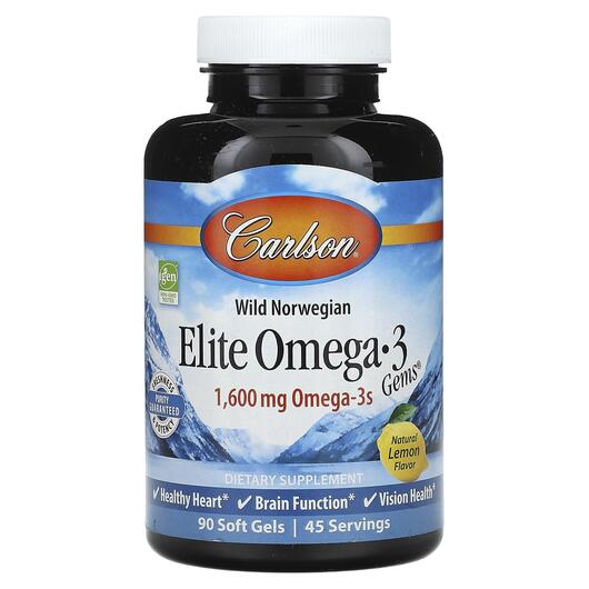 Основне фото товара Elite Omega-3 Gems 1600 mg Natural Lemon Flavor, Омега 3, 90 капс