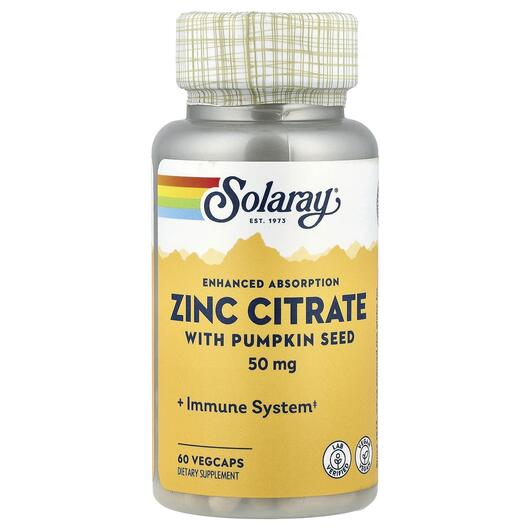 Основное фото товара Solaray, Цинк Цитрат 50 мг, Zinc Citrate 50 mg, 60 капсул