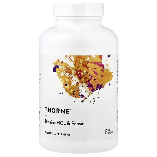 Основное фото товара Thorne, Бетаин гидрохлорид, Betaine HCL & Pepsin, 225 капсул