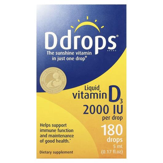 Основне фото товара Ddrops, Liquid Vitamin D3 2000 IU, Рідкий Вітамін D3, 5 мл