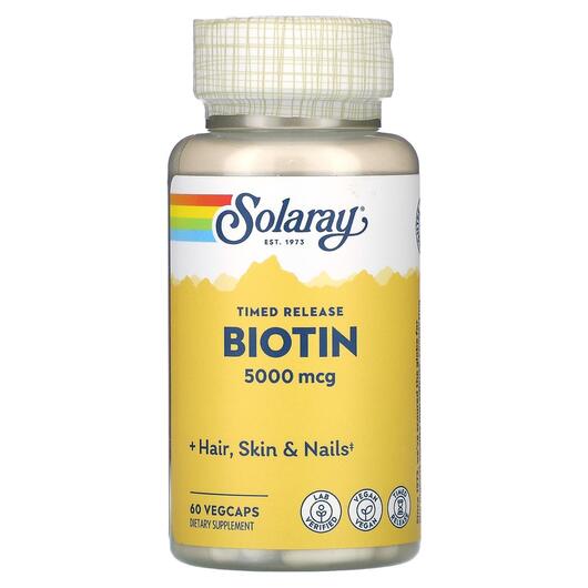 Основное фото товара Solaray, Биотин 5000 мкг, Biotin 5000 mcg, 60 капсул