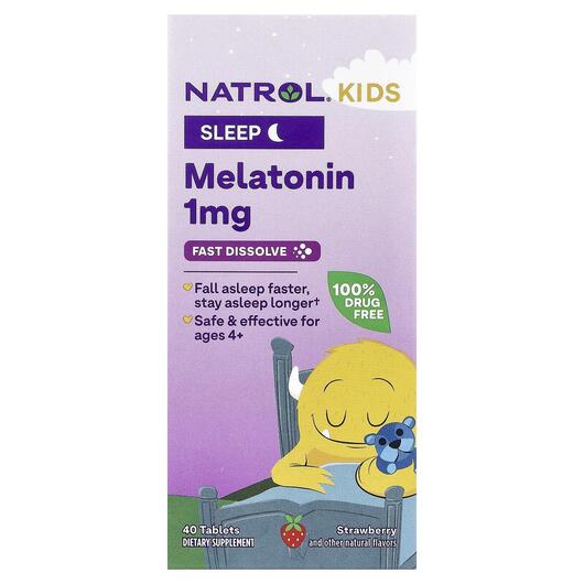 Основное фото товара Мелатонин, Kids Melatonin Ages 4 & Up Strawberry, 40 таблеток