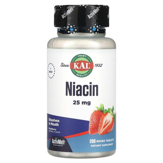 Основное фото товара KAL, Витамин B3 Ніацин, Niacin Strawberry 25 mg, 200 таблеток