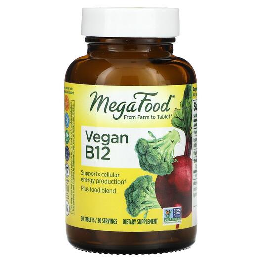 Основне фото товара MegaFood, Vegan B12, Ціанокобаламін B12, 30 таблеток