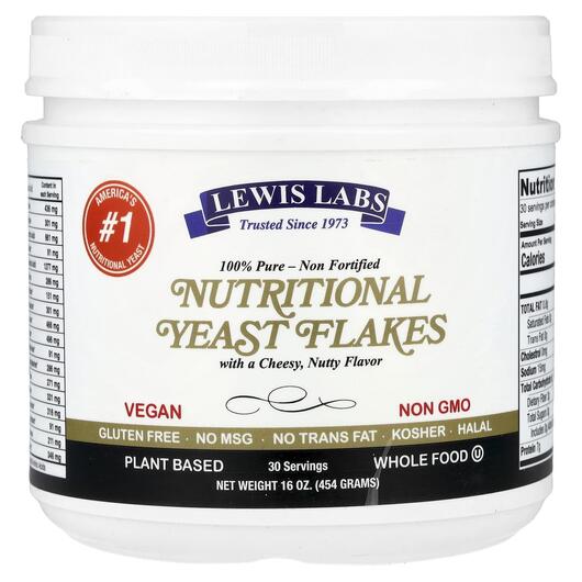 Основное фото товара Lewis Labs, Пищевые дрожжи, Nutritional Yeast Flakes, 454 г