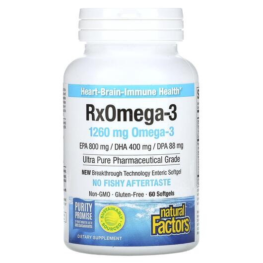 Основное фото товара Natural Factors, Рыбий жир Омега-3, RxOmega-3 630 mg, 60 капсул