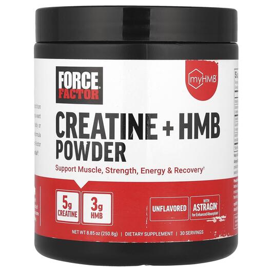 Основное фото товара Force Factor, Креатин, Creatine + HMB Powder Unflavored, 250.8 г