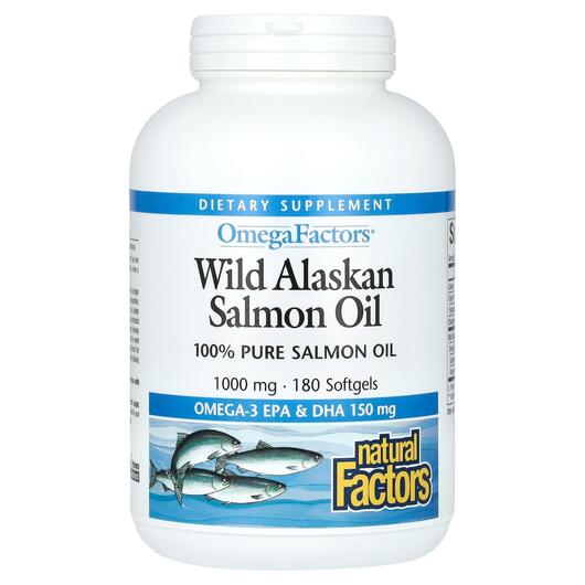 Основное фото товара Масло дикого лосося, Wild Alaskan Salmon Oil 1000 mg, 180 капсул
