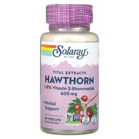 Основное фото товара Solaray, Боярышник, Vital Extracts Hawthorn 600 mg, 30 капсул