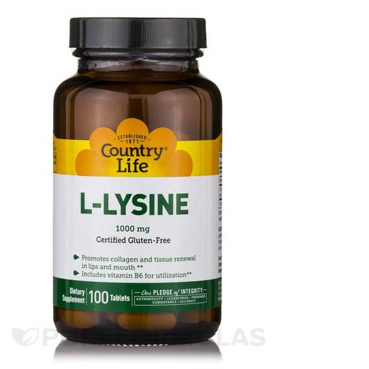 Основное фото товара Country Life, L-Лизин, L-Lysine 1000 mg with B-6, 100 таблеток