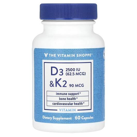 Основное фото товара TheVitaminShoppe, Витамин D3, D3 & K2, 60 капсул
