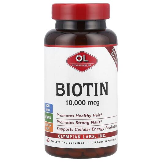 Основное фото товара Olympian Labs, Биотин 10000 мкг, Biotin 10000 mcg, 60 таблеток