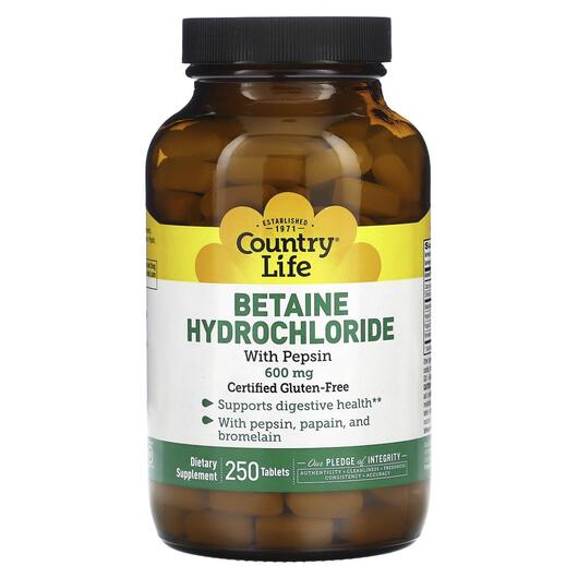 Основное фото товара Betaine Hydrochloride with Pepsin, Бетаин гидрохлорид, 250 таблет