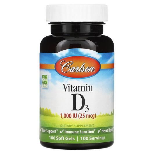 Основне фото товара Carlson, Vitamin D3 1000 IU 25 mcg, Вітамін D3, 100 капсул