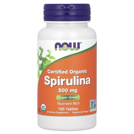 Основне фото товара NOW, Spirulina 500 mg, Спіруліна 500 мг, 100 таблеток