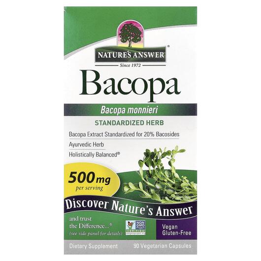 Основне фото товара Nature's Answer, Bacopa 500 mg, Бакопа Моньє, 90 капсул
