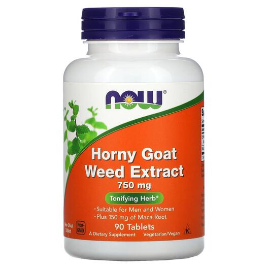 Основное фото товара NOW, Горянка 750 мг, Horny Goat Weed, 90 таблеток