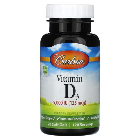Основное фото товара Carlson, Витамин D3, Vitamin D3 5000 IU, 120 капсул