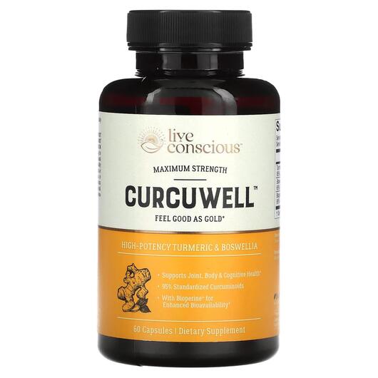 Основное фото товара Live Conscious, Куркумин, Curcuwell Maximum Strength, 60 капсул