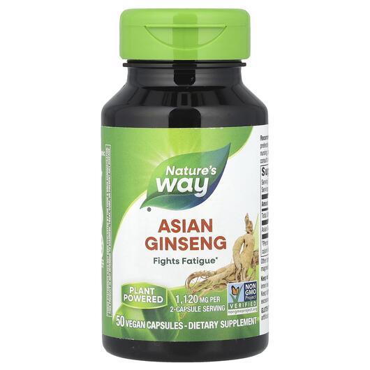 Основное фото товара Asian Ginseng 1120 mg 50 Vegan, Азиатский женьшень 1120 мг, 50 ка
