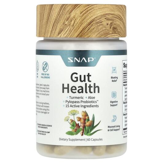 Основное фото товара Snap Supplements, Поддержка кишечника, Gut Health, 60 капсул