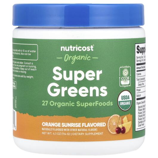 Основне фото товара Nutricost, Organic Super Greens Orange Sunrise, Супергрінс, 114 г
