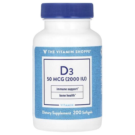 Основное фото товара TheVitaminShoppe, Витамин D3, D3 50 mcg 2000 IU, 200 капсул