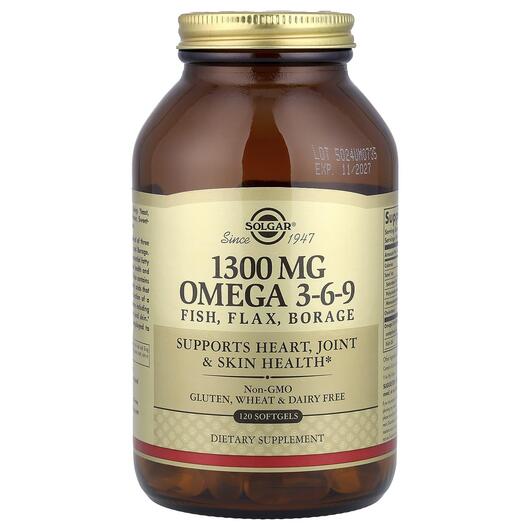 Основное фото товара Solgar, Омега 3-6-9 EFA 1300 мг, EFA Omega 3-6-9, 120 капсул
