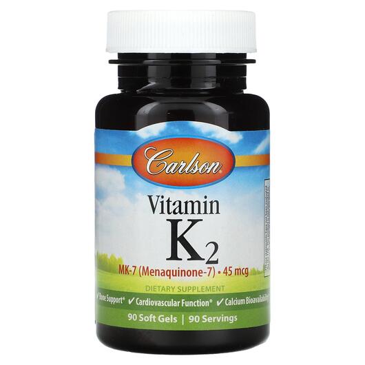 Основное фото товара Carlson, Витамин K2, Vitamin K2 MK-7 45 mcg, 90 мягких гелей