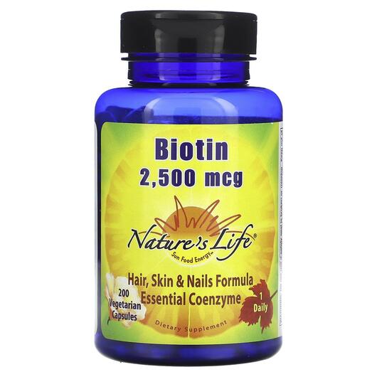 Основное фото товара Natures Life, Витамин B7 Биотин, Biotin 2500 mcg, 200 капсул