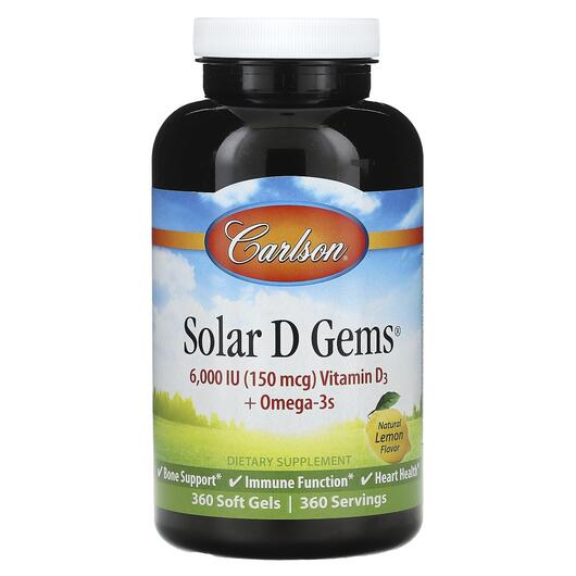 Основное фото товара Solar D Gems 6000 IU 150 mcg Vitamin D3 + Omega-3s, Витамин D3, 3