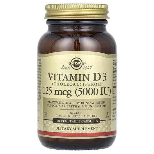 Основное фото товара Vitamin D3 Cholecalciferol, Витамин D3 125 мкг 5000 МЕ, 120 капсу