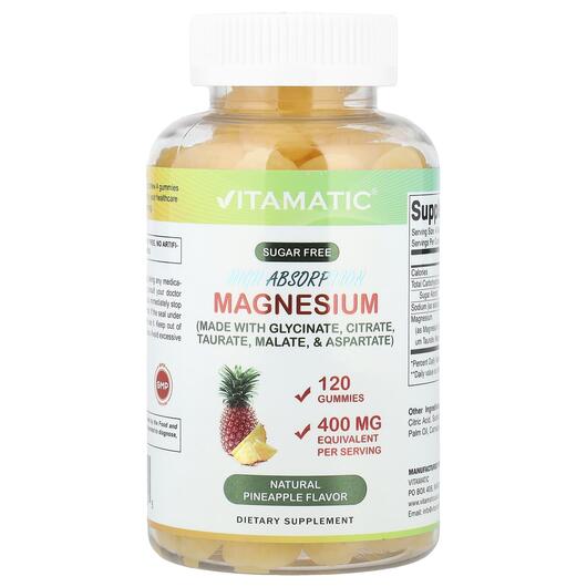 Основное фото товара High Absorption Magnesium Gummies Natural Pineapple, Магний, 120 