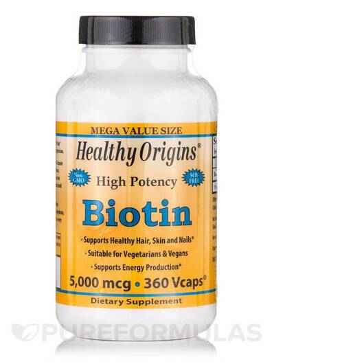 Основное фото товара Healthy Origins, Витамин B7 Биотин, Biotin 5000 mcg, 360 Vcaps&re