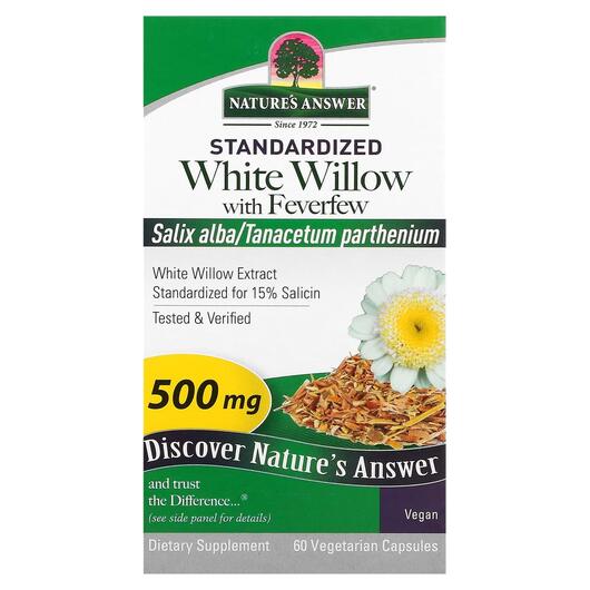Основное фото товара Кора Белой Ивы, White Willow with Feverfew 500 mg, 60 капсул